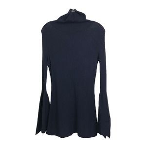 DG2 By Diane Gilman Women's Sweater Navy Blue Ribbed Flared Sleeves Turtleneck M
